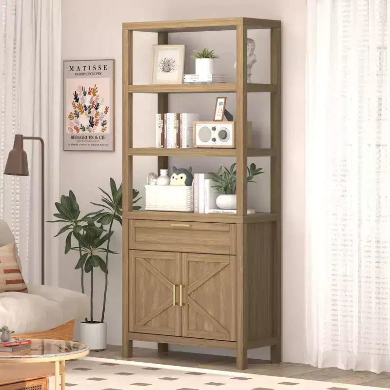 COZONY Bibliothèque moderne avec armoire de rangement, bibliothèque de ferme de 180 cm avec étagères réglables, bibliothèques pour chambre à coucher, salon, maison et bureau