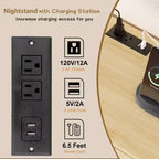 52.1 Commode en rotin avec station de charge, commode en bois à 6 tiroirs pour chambre à coucher avec tiroirs de capacités variées