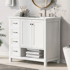 Meuble-lavabo moderne de 36 pouces avec évier, 2 armoires, 2 poignées métalliques et rails de tiroir coulissants, convient pour salle de bain ou dressing