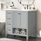 Meuble-lavabo moderne de 36 pouces avec évier, 2 armoires, 2 poignées métalliques et rails de tiroir coulissants, convient pour salle de bain ou dressing