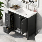 Meuble-lavabo moderne de 36 pouces avec évier, 2 armoires, 2 poignées métalliques et rails de tiroir coulissants, convient pour salle de bain ou dressing