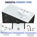 Meuble-lavabo moderne de 36 pouces avec évier, 2 armoires, 2 poignées métalliques et rails de tiroir coulissants, convient pour salle de bain ou dressing