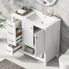 Meuble-lavabo moderne de 36 pouces avec évier, 2 armoires, 2 poignées métalliques et rails de tiroir coulissants, convient pour salle de bain ou dressing