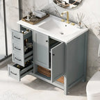 Meuble-lavabo moderne de 36 pouces avec évier, 2 armoires, 2 poignées métalliques et rails de tiroir coulissants, convient pour salle de bain ou dressing