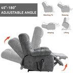 Fauteuil inclinable électrique surdimensionné en chenille avec massage et chauffage lombaire, port de charge, position allongée à 180°