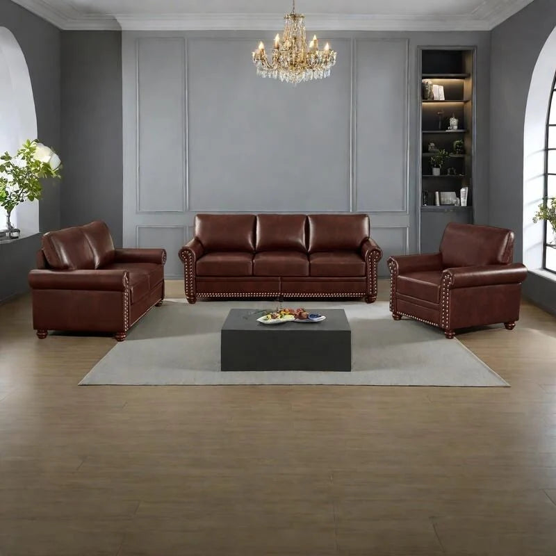 Ensemble de canapés 3 pièces en similicuir style Mid-Century Modern avec rangement, 1+2+3 places