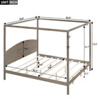 Lit plateforme à baldaquin King Size en pin avec tête de lit classique en bois, cadre de lit rembourré, aucun sommier tapissier requis, montage facile