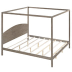 Lit plateforme à baldaquin King Size en pin avec tête de lit classique en bois, cadre de lit rembourré, aucun sommier tapissier requis, montage facile