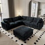 Canapé modulaire sectionnel, canapé convertible en V pour salon, canapé modulaire confortable 5 places avec méridienne et ottoman.