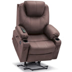 Fauteuil inclinable électrique grand format en cuir MCombo avec massage, chauffage, porte-gobelets, repose-pieds étendu, cuir 7516