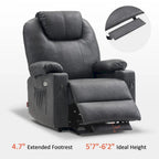 Fauteuil inclinable électrique grand format en cuir MCombo avec massage, chauffage, porte-gobelets, repose-pieds étendu, cuir 7516