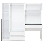 Armoire-penderie 3-en-1 avec coiffeuse, ensemble de bureau, armoire de chambre avec 2 tiroirs, armoire-penderie à 3 portes avec espace de rangement