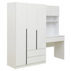 Armoire-penderie 3-en-1 avec coiffeuse, ensemble de bureau, armoire de chambre avec 2 tiroirs, armoire-penderie à 3 portes avec espace de rangement