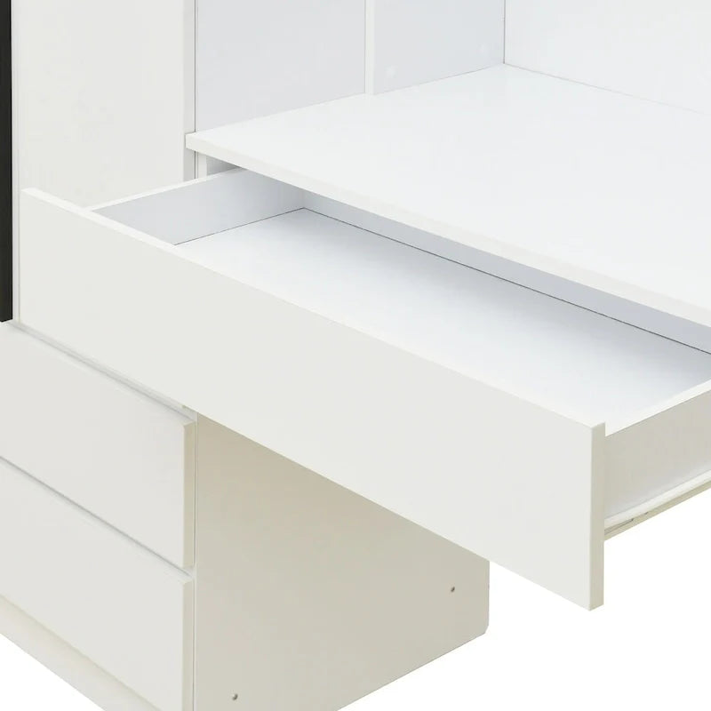 Armoire-penderie 3-en-1 avec coiffeuse, ensemble de bureau, armoire de chambre avec 2 tiroirs, armoire-penderie à 3 portes avec espace de rangement