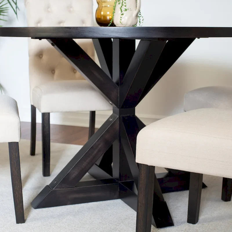 Ensemble de salle à manger rond 5 pièces, ensemble de meubles de salle à manger avec table à manger en croix et 4 chaises rembourrées