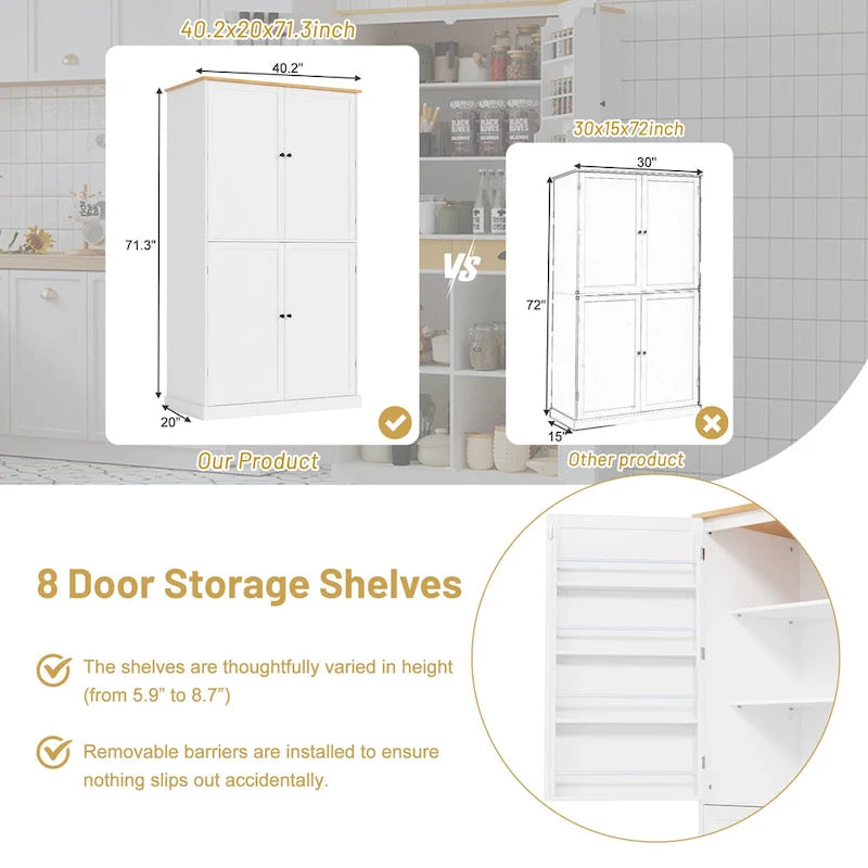 Garde-manger de cuisine autoportant avec 2 tiroirs, meuble de rangement avec 8 étagères de porte, armoires avec 2 étagères réglables