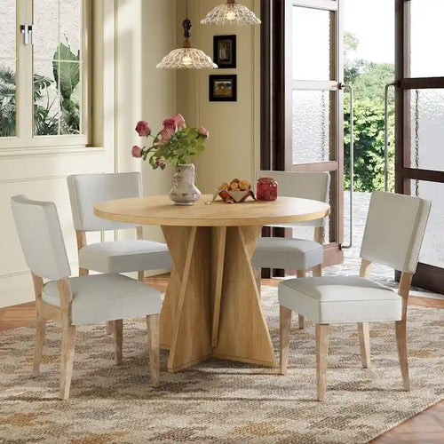 Table à manger ronde 5 pièces avec 4 chaises rembourrées