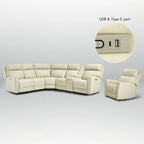 Canapé d'angle électrique en cuir véritable 6 places de 104 po de largeur et fauteuil inclinable de 39 po de largeur avec gravité zéro, ports USB, 2 fauteuils sans accoudoirs fixes