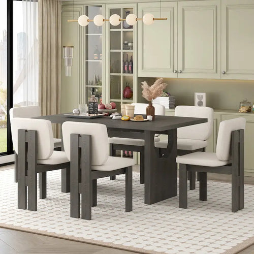 7-Piece Transitional Wooden Dining Set with Rectangular Table & 6 Chairs