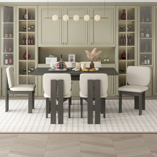 Ensemble de salle à manger transitionnel 7 pièces en bois avec table rectangulaire et 6 chaises