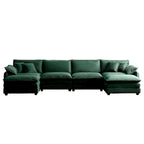 Canapé modulaire sectionnel en velours côtelé 6 pièces, de taille généreuse, en forme de U, avec poufs