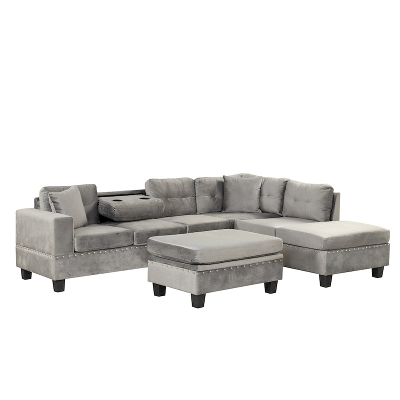 Canapé d'angle moderne 7 places 105 avec pouf de rangement