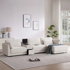 Canapé d'angle 4 places 124 Chenille avec console de rangement, USB