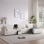 124 Chenille 4-Seater L-Shaped Sofa with Storage Console, USB