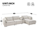Canapé d'angle 4 places 124 Chenille avec console de rangement, USB