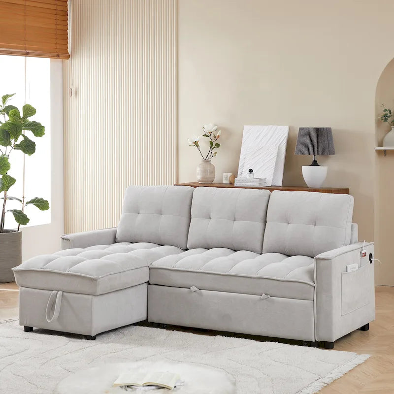 Canapé-lit d'angle escamotable en chenille de 78,75 po avec ports de chargement