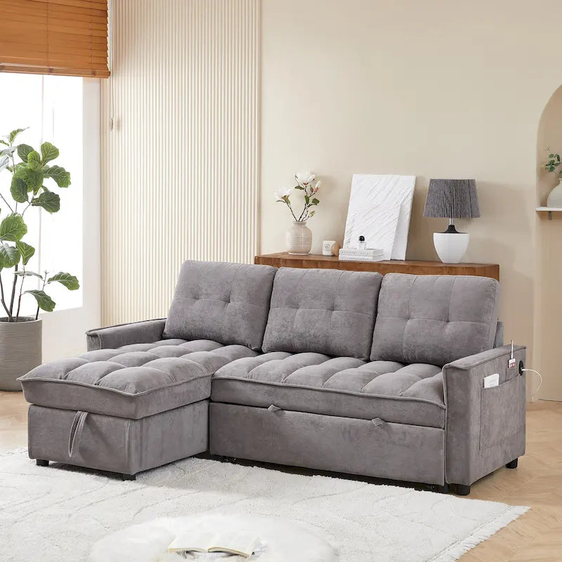 Canapé-lit d'angle escamotable en chenille de 78,75 po avec ports de chargement