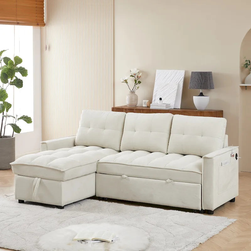 Canapé-lit d'angle escamotable en chenille de 78,75 po avec ports de chargement