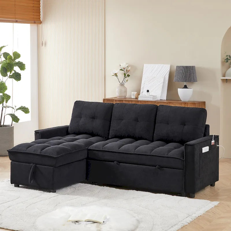 Canapé-lit d'angle escamotable en chenille de 78,75 po avec ports de chargement