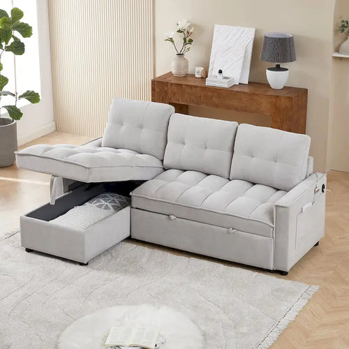 Canapé-lit d'angle escamotable en chenille de 78,75 po avec ports de chargement