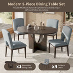 Ensemble de salle à manger rond extensible 5 pièces de style moderne avec rallonge amovible et chaises de salle à manger rembourrées