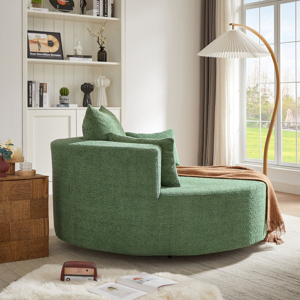Fauteuil baril accent en chenille, Fauteuil de salon, Fauteuil rond avec base pivotante à 360 degrés et 3 coussins amovibles