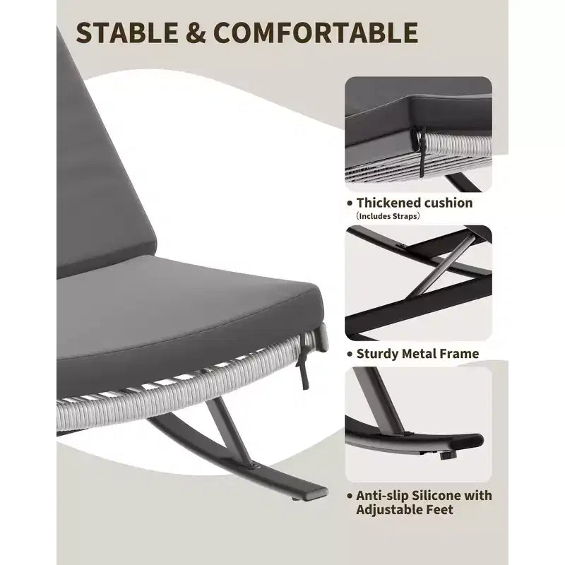 Lot de 2 fauteuils à bascule d'extérieur en rotin tressé résistant aux intempéries avec coussins pour véranda, jardin ou pelouse, marron