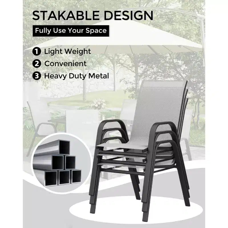 Lot de 4 chaises de terrasse GustoWave, chaises de salle à manger empilables d'extérieur toutes saisons, meubles de jardin respirants pour le jardin