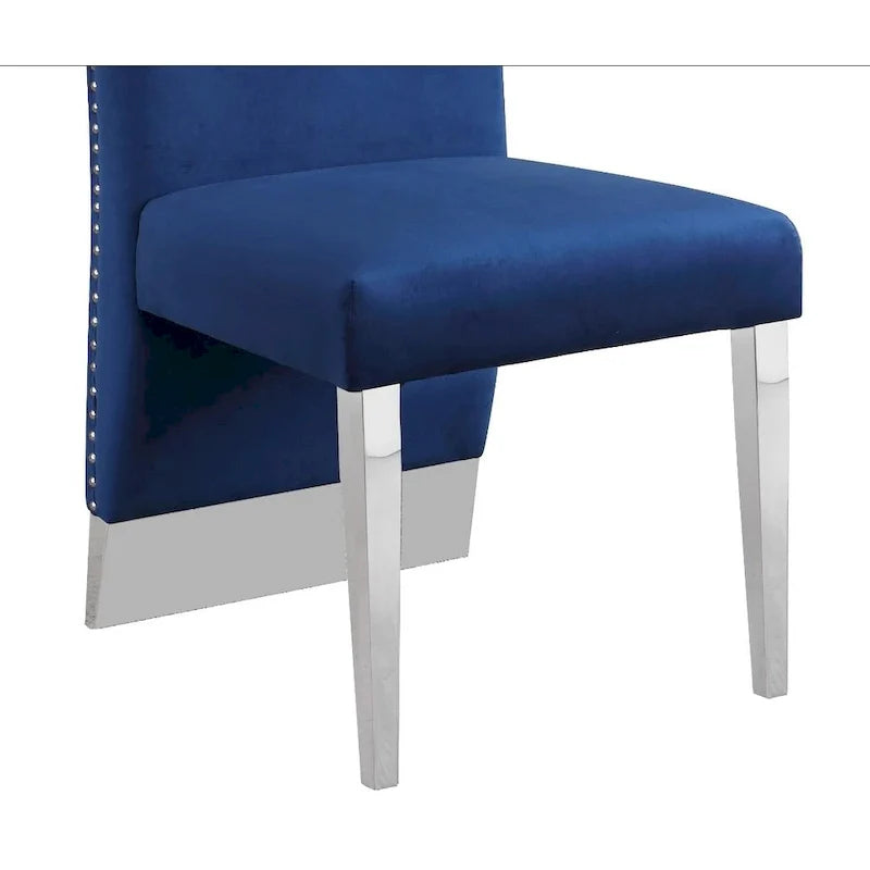 Chaise de salle à manger « Best Quality Furniture » avec dossier plissé, clous décoratifs et pieds chromés (lot de 2)
