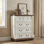 JVNOXK Commode à cinq tiroirs en bois de style rustique de 31 pouces avec base, armoire de rangement pour chambre ou salon, élégante, robuste, durable, noyer