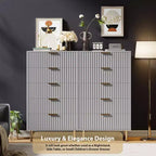Commode moderne en bois de 122 cm de haut avec 5 tiroirs cannelés profonds et un large plateau pour chambre à coucher, salon, couloir, chambre d'enfant