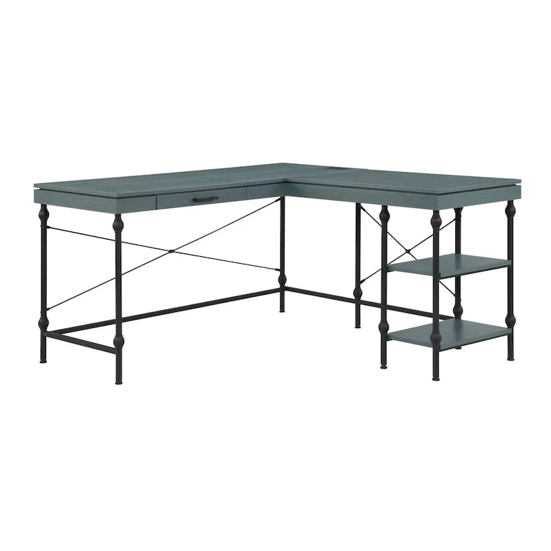 Bureau d'ordinateur d'angle en métal de 59 pouces Haley Farmhouse avec ports USB par Furniture of America