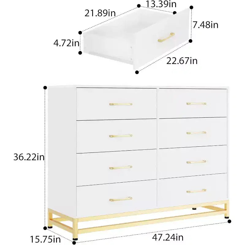 Commode à 6 tiroirs pour chambre à coucher avec pieds en métal et poignée dorée, armoire de rangement moderne pour salon, couloir, entrée