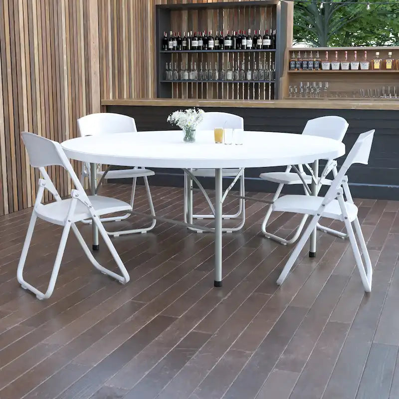 Table pliante ronde en plastique de 1,80 m avec poignée