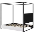 Lit plateforme à baldaquin moderne grand format Luxystar avec tête de lit rembourrée, noir