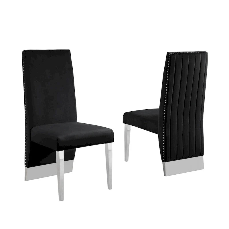 Chaise de salle à manger « Best Quality Furniture » avec dossier plissé, clous décoratifs et pieds chromés (lot de 2)