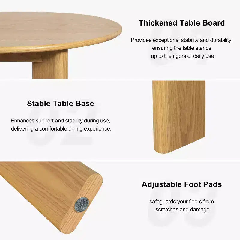 PexFix 45 Table de salle à manger de style campagnard en chêne massif avec plateau rond en bois, idéale pour les salles à manger modernes et les réunions de famille.