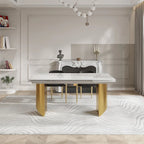 Ensemble de salle à manger moderne minimaliste 9 pièces avec plateau en pierre frittée extensible et double piédestal de 240 cm