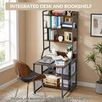 Bureau étagère 2-en-1, Bureau d'ordinateur à cadre métallique et panneaux de particules avec étagères de rangement, Table de bureau à domicile compacte, Bureau d'écriture robuste