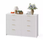 COZONY Commode cannelée à 8/9 tiroirs - Grand meuble de rangement en bois avec poignées métalliques et dispositif anti-basculement pour chambre à coucher, salon, couloir